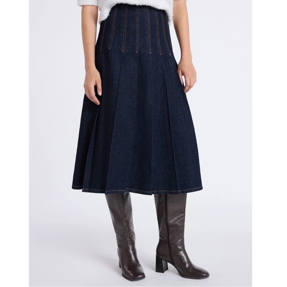 Women's Stitch Pleated Denim Maxi Skirt Size 8 - Picture 5 of 8